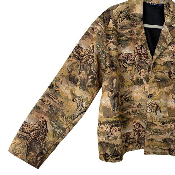 ITF Safari Tapestry Oversized Jacket 100% Cotton in Tan Embellished Buttons L/XL - Picture 7 of 14
